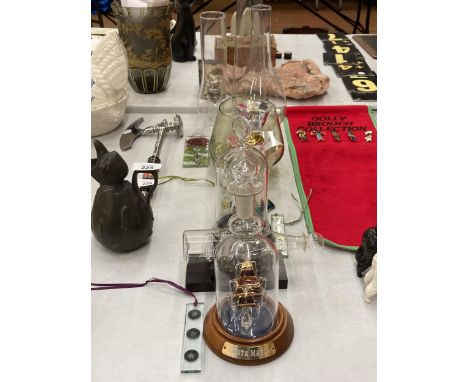 A MIXED LOT - CAITHNESS, CRYSTAL, SHIPS IN BOTTLES, FUNNELS ETC 