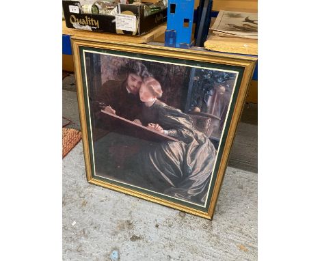 A LARGE PRE-RAPHAELITE PRINT 'THE LOVERS', 68CM X 74CM 