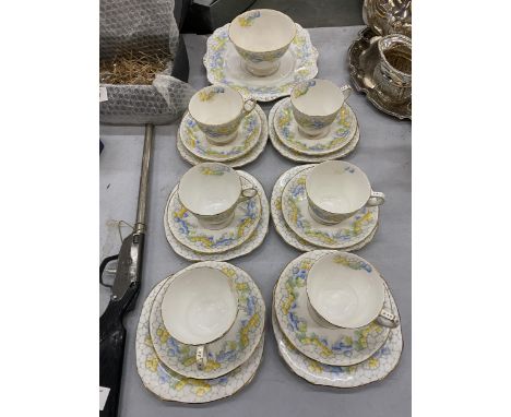 A VINTAGE ROYAL STAFFORD TEASET WITH DAINTY FLORAL PATTERN TO INCLUDE A CAKE PLATE, SUGAR BOWL, CUPS, SAUCERS AND SIDE PLATES