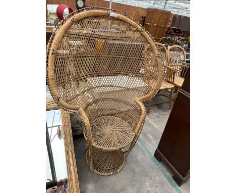 A VINTAGE WICKER CONSERVATORY PEACOCK CHAIR 
