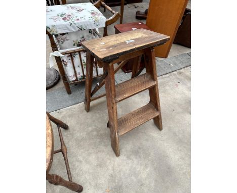 A SET OF VINTAGE BEECH FRAMED FOLDING STEPS 