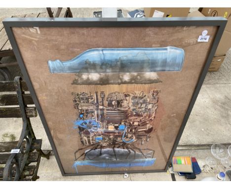A DECORATIVE FRAMED ABSTRACT PRINT 