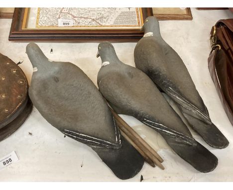 THREE VINTAGE FLEXICOY PIGEON DECOYS WITH ORIGINAL PEGS 
