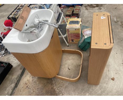 A BATHROOM SINK UNIT, WASH BASIN AND BATHROOM CABINET 