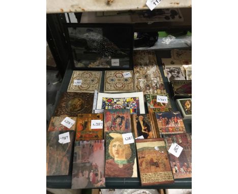 A COLLECTION OF PRINTED PLAQUES, FLORAL TILES AND BIRD PRINT 