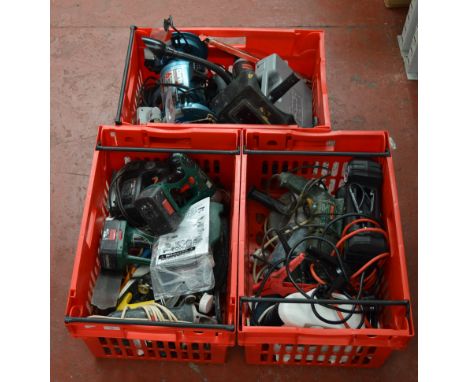 A quantity of assorted power tools including a Clarke Metalworker 6" Bench Grinder.