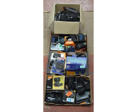 4 boxes of assorted cameras (including FujiFilm), binoculars (including Prinz and Canon), camera bags and other electronics e