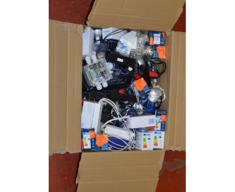 Box of light bulbs and other electrical accessories