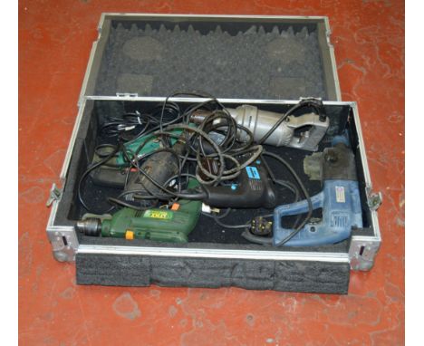 Case containing 6 assorted power tools.