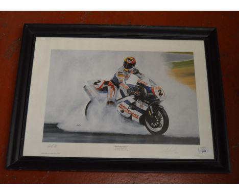 POLICE > Motorcycle Racing Print: THE ENTERTAINER by Gareth 'Gruff' Jones - Chris Walker salutes the fans. Signed by the arti