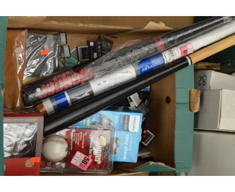 POLICE > Mixed lot including 2 baseball bats, a hockey stick, qty mobile phone batteries, Philips EasyShave etc. [VAT ON HAMM