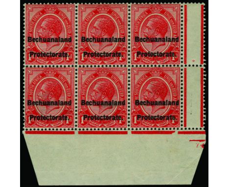 Postal Fiscals: 1921 overprint on South Africa, 1d scarlet (SG F3), lower marginal block of six (3x2) with interpane margin a