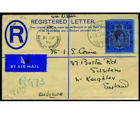 1938 February registered "Wilson" cover to England, franked with 2s (first printing) "Keyplate", tied by Hamilton cds, Sutton