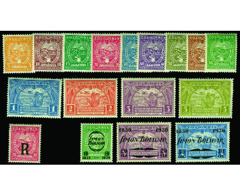 SCADTA: 1929 Internal airmail 5c orange to 5p yellow-orange (SG 56/68), 1929 Registration 20c rose-red (SG R69) and 1930 Simo
