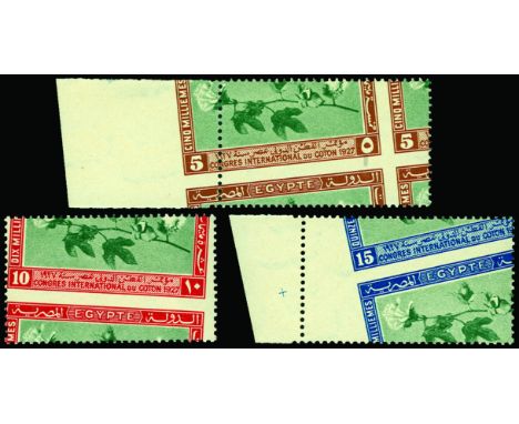 1927 International Cotton Congress set of 3, each intentionally misperforated (as SG 145/47, Balian 18a/20a), fine u/m, only 