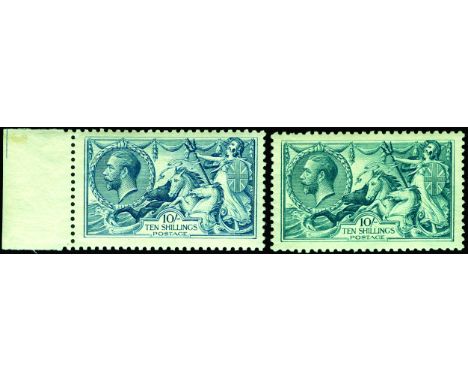 1918-19 Bradbury Wilkinson Seahorses 10s blackish blue "steel blue" (Spec N71(3)), with 10s dull grey-blue for comparison, fo