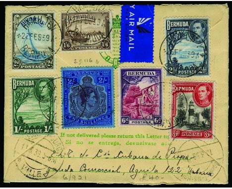 1939 February 22 registered airmail envelope to Luxemburg, franked (first printing) 2s and nine other stamps ½d to 1s all tie
