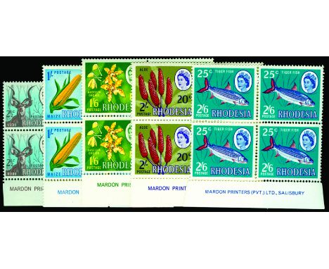 1967-68 Dual Currency set (SG 408/12) in u/m plate number blocks of four from the lower left of the sheet also set in u/m Mar