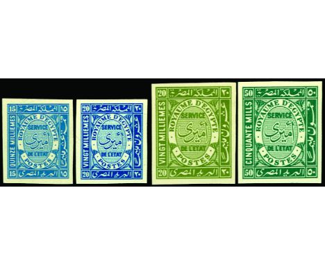 1926-35 Officials, group of 30 imperfs with 'Cancelled' underprint, 1m orange to 50m blue-green incl additional printings of 