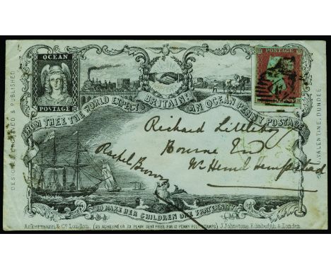 Illustrated and Pictorial Envelopes: Ocean Penny Post Envelopes: Valentine's First Design: 1851 July 2, envelope from State 5