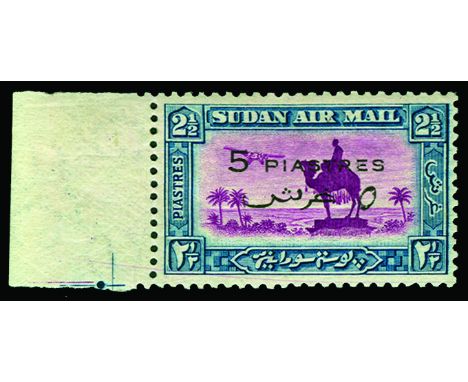 1938 Airmail 5pi on 5pi "Statue of General Gordon" trial printing (see footnote below SG 77) left hand marginal, u/m but tone