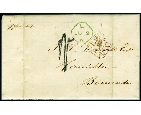 1850 September 19 envelope from Lochgilphead to a member of the "42nd Royal Highlanders/Bermuda" rated "1s" with m/s "Via Hal
