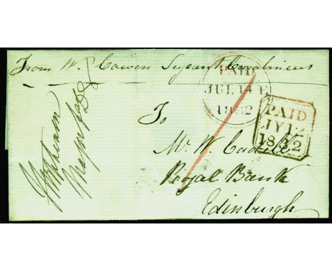 Soldiers' 1d Concession Rate Covers: 1832 July and 1837 January entire letters to Edinburgh and Bannockburn, each with red bo