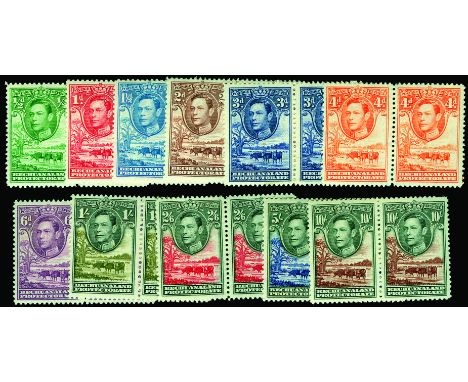 1938-52 ½d green to 10s black and red-brown (SG 118/28) u/m horizontal pairs, fresh and fine, cat £220