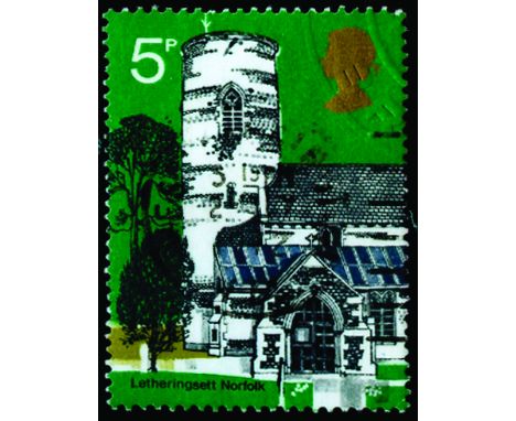 1972 British Architecture, Village Churches 5p St Andrews, Letheringsett, error orange-vermilion omitted (SG 906 var), fine u