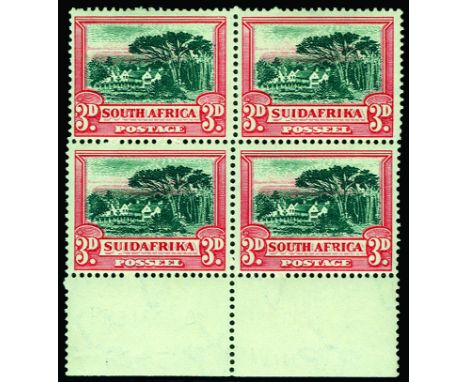 1930-44 3d black and red, watermark upright (SG 45), lower marginal block of 4, fresh u/m  