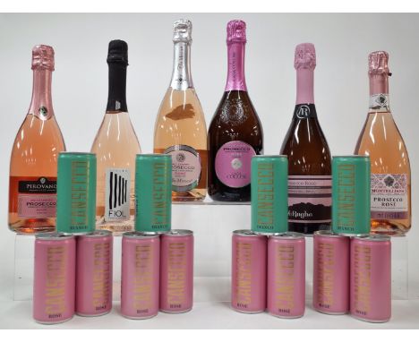 6 BOTTLES AND 12 CANS PROSECCOPirovano Rosé Extra Dry 2020; Fiol Rosé Extra Dry 2020; Col Mesian Rosé Extra Dry 2019; Casa Co