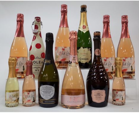 12 BOTTLES SPARKLING WINE AND LOW ALCOHOL DRINKSAldi Specially Selected Prosecco Superiore; Casa Valduga Brut Rosé; Codorniu 