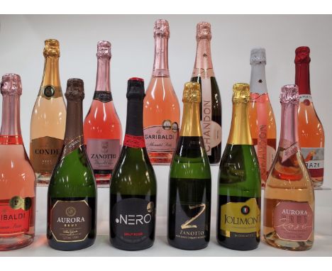 12 BOTTLES BRAZILIAN SPARKLING WINEGaribaldi Prosecco Rosé and Moscatel Rosé; Aurora Brut and Brut Rosé; Nero Brut Rosé; Zano