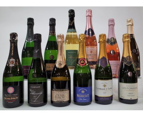 12 BOTTLES CHAMPAGNE AND SPARKLING WINEDuval Leroy Blanc de Noirs Brut NV and Grand Cru Blanc de Blancs Brut NV; Yann Alexand