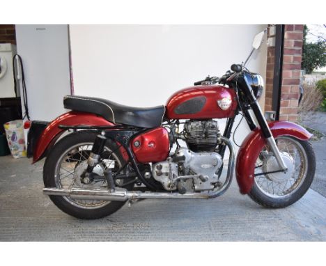 A 1958 Royal Enfield Meteor Minor, registration number RSY 850, frame number 5497, engine number CC30110, maroon.  Royal Enfi