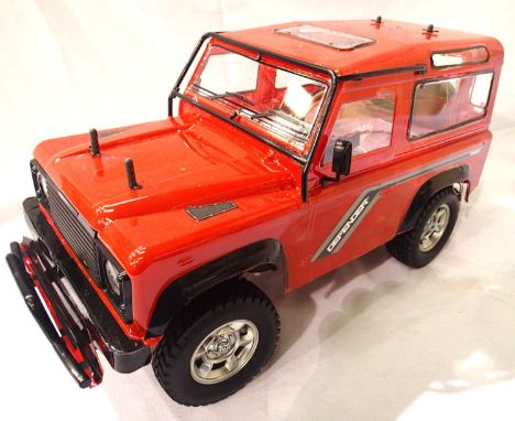 Tamiya 1:10 scale Land Rover Defender fitted speed control, servos, shell painted, decals fitted, requires battery and radio 