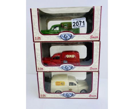 3x Saico Models 1:26 Scale Assorted 'Moggie Vans' Die Cast Boxed (lacking inner packaging in boxes) - P&amp;P Group 2 (£18+VA