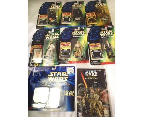 Six Star Wars The Power of The Force carded figures; Bespin Luke Skywalker, Bespin Han Solo, Darth Vader x2, Han Solo, Luke S