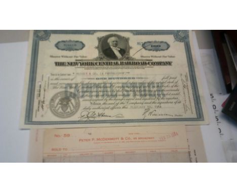 Shares + Bonds - The New York Central Railroad Company - share certificate for 100 shares - central vignette