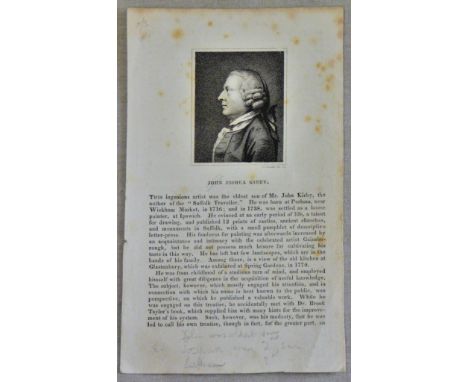 Suffolk - Antique print Josua Kirby author of the "Suffolk Travellers" born Parham near Walham Market, died 1774. 3 1/2" x 5"
