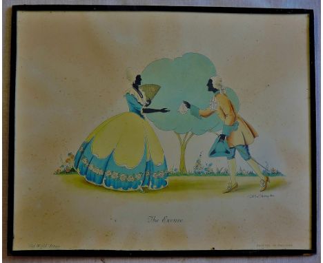 The Excuse'-An 'Old World' series print behind glass by H.W.Hayes.