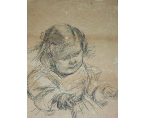 HARRY BECKER (1865-1928) PORTRAIT OF HELEN ANTOINETTTE MARIE LEGUEN DE LACROIX, AGED TWO, 1925 Black crayon 43 x 32.5cm.; wit