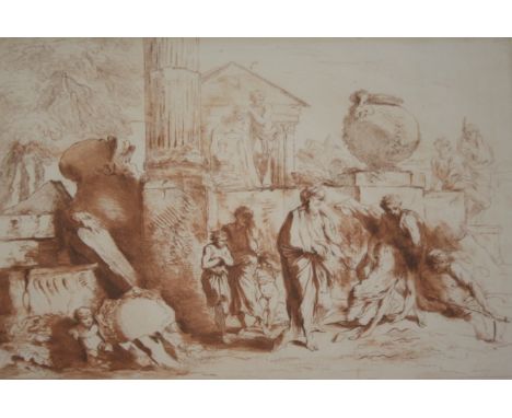 FRANCESCO BARTOLOZZI, RA (1727-1815) TOBIT BURYING THE DEAD Etching, printed in sepia, after G. B. Castiglione 26.5 x 40cm.; 