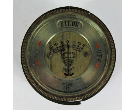 Smiths silver faced ammeter, with bezel light switch, 8.5cm diameter