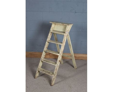 20th Century white painted folding step ladder, initialled FWR to one side, 102cm high extended&nbsp;
