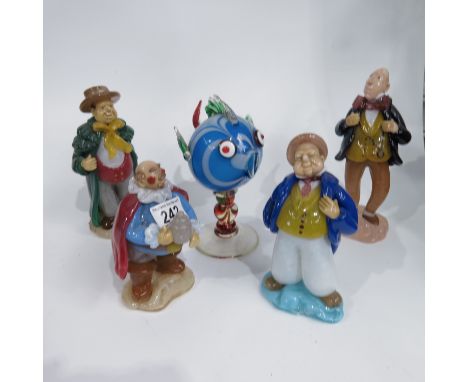 A group of Zelezny Brod Sklo Czech Art glass figures, modelled as various townfolk, and a similar fish (5)