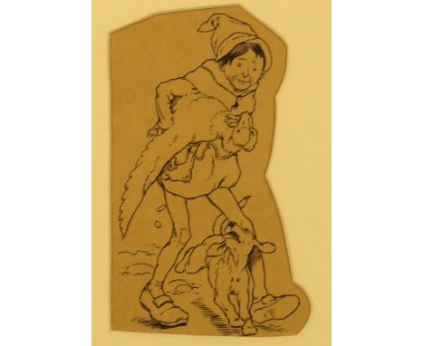 Frank Adams (British, 1871-1944), 'Carrying the Goose', pen and ink on buff paper, irregular size, 21 by 12.5cm approximately