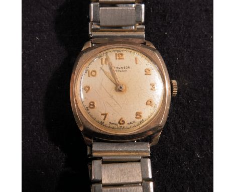 J. W. Benson, a 9ct gold wrist watch, fitted to a stainless steel expanding bracelet, manual wind movement