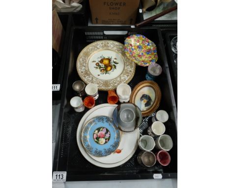 A collection of Royal Worcester cabinet plates, a porcelain plaque painted with a border collie, signed E R Booth, together w