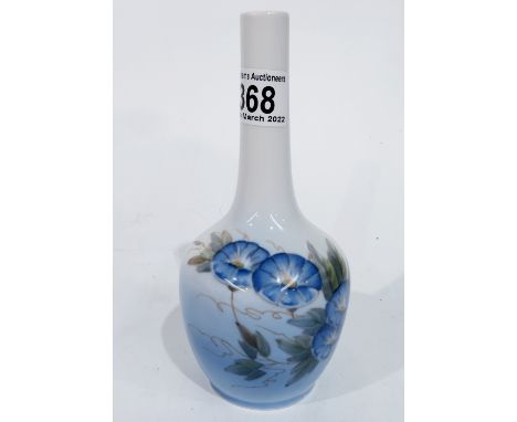 A Royal Copenhagen vase, bottle form, painted with Morning Glory, white draining to blue ground, model 790, 20cm high